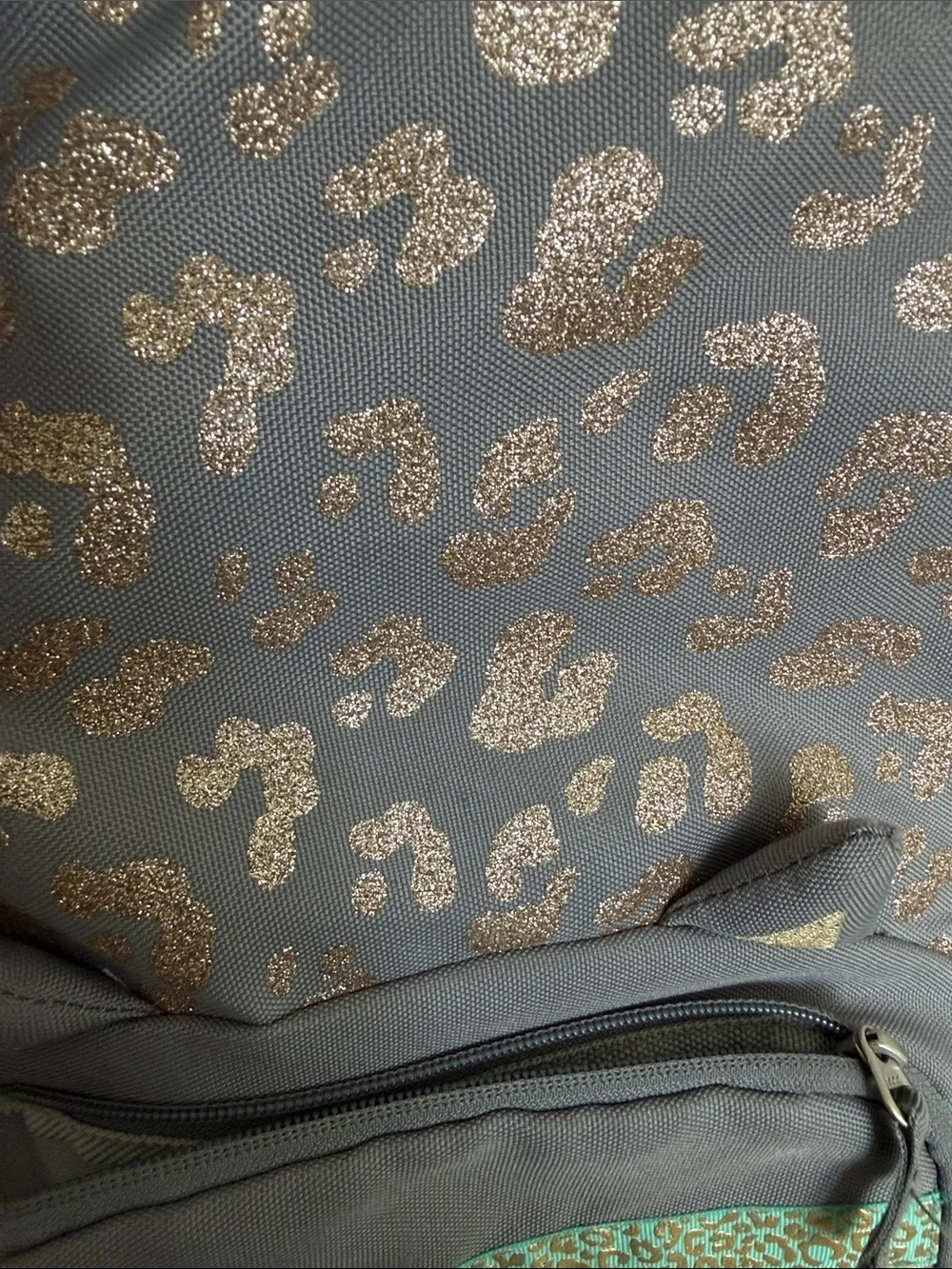 Pottery Barn Kids Gray Girls' Leopard Print Cat Backpack with Gold Accents XL